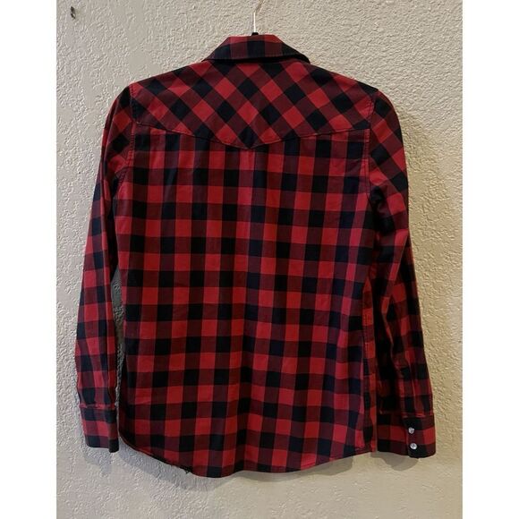 UNTUCKit For Her Shirt Womens Size 10 Buffalo Plaid Red Black Pearl Snap Buttons - Picture 3 of 7
